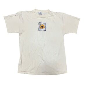 Vintage KWBR Los‎ Angeles Sunflower Embroidered Graphic T Shirt Cream